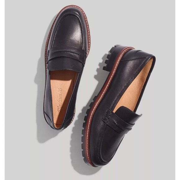 Madewell Corinne‎ Lugsole Loafer True Black Women's Size 7 NE526 NEW Preppy - Picture 1 of 8